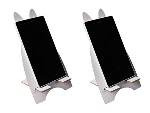 com-four® 2X Smartphone Tischständer Häschen - Halterung aus Holz zum Hinstellen für Handys oder kleine E-Book-Reader - Telefonständer - Handyhalter (2er Set: Weiß) von com-four