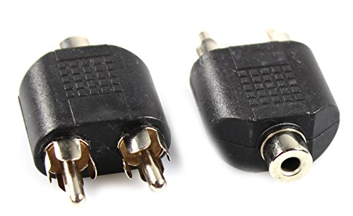 com-four® Y-Adapter Klinkenbuchse 3,5 mm Stereo - 2 x Cinch-Stecker - Audio Klinke-Buchse auf 2X Cinch-Stecker im Kunststoff-Gehäuse (02 Stück - Cinch-Stecker 3.5 mm) von com-four