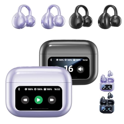 Bluetooth Kopfhörer mit Ohrclip, 2025 Neu Clip On Kopfhörer mit LED Touch-Screen, Clip On Ear Headphones Open Ear Kopfhörer Kabellos Bluetooth 5.4 Fernbedienung für Mobiltelefone für Sport (L+P) von comepew
