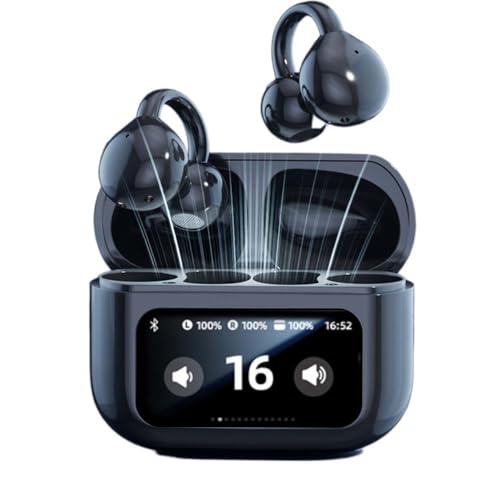 Bluetooth Kopfhörer mit Ohrclip, 2025 Neu Clip On Kopfhörer mit LED Touch-Screen, Clip On Ear Headphones Open Ear Kopfhörer Kabellos Bluetooth 5.4 Fernbedienung für Mobiltelefone für Sport (Schwarz) von comepew