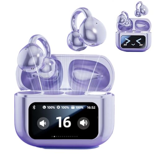 Bluetooth Kopfhörer mit Ohrclip, 2025 Neu Clip On Kopfhörer mit LED Touch-Screen, Clip On Ear Headphones Open Ear Kopfhörer Kabellos Bluetooth 5.4 Fernbedienung für Mobiltelefone für Sport (Lila*2) Bluetooth Kopfhörer mit Ohrclip, 2025 Neu Clip On Kopfhörer mit LED Touch-Screen, Clip On Ear Headphones Open Ear Kopfhörer Kabellos Bluetooth 5.4 Fernbedienung für Mobiltelefone für Sport (Lila*2) von comepew