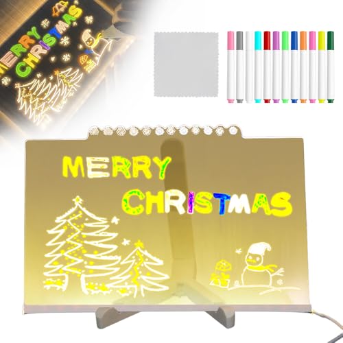 LED Note Board with Colors, 2025 Neu Nachrichtentafel mit LED-Leuchten, LED Notiztafel mit Farben mit 7 Farben Stift Transparente Acryl Tafel Notiztafel mit Ständer Abwischbar (12pen, 30 * 20cm) von comepew