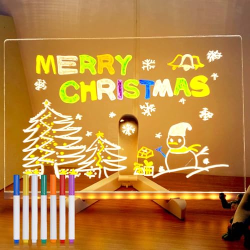 LED Note Board with Colors, 2025 Neu Nachrichtentafel mit LED-Leuchten, LED Notiztafel mit Farben mit 7 Farben Stift Transparente Acryl Tafel Notiztafel mit Ständer Abwischbar (7pen, 30 * 20cm) von comepew
