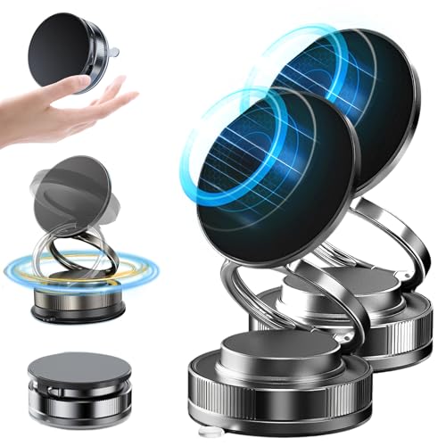 Vakuum Magnetischer Handyhalterung Auto, 360° Adjustable Vacuum Magnetic Phone Holder, 360° Drehbar KFZ Handyhalter Universal Saugnapf Handyhalterung für MagSafe für iPhone Android (Schwarz*2) von comepew