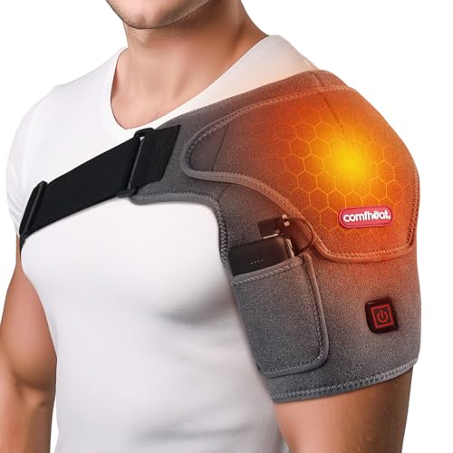 comfheat Portable beheizte Schulterstütze für gefrorene Schulter Rotatorenmanschette Schmerzlinderung, Schulter Heizkissen Wrap 5000mAh Power Bank enthalten, mit 3 Wärmeeinstellungen (S bis L) von comfheat