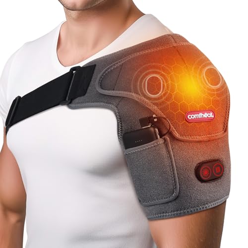 comfheat Tragbare beheizte Schulterstütze mit Vibrationsmassage für eingefrorene Schulter Rotatorenmanschette Schmerzlinderung, wiederaufladbares Schulter-Heizkissen, für Männer und Frauen von comfheat