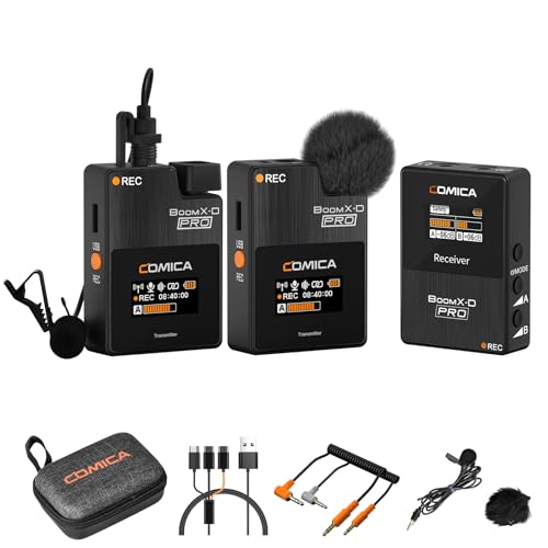 COMICA BoomX-D PRO 2.4G Wireless Lavalier Mikrofon, 16GB On-Board Recording, Rauschunterdrückung mit Einem klick, Funkmikrofon Ansteckmikrofon für Kamera, Smartphone, PC, Live Stream(Schwarz) von COMICA