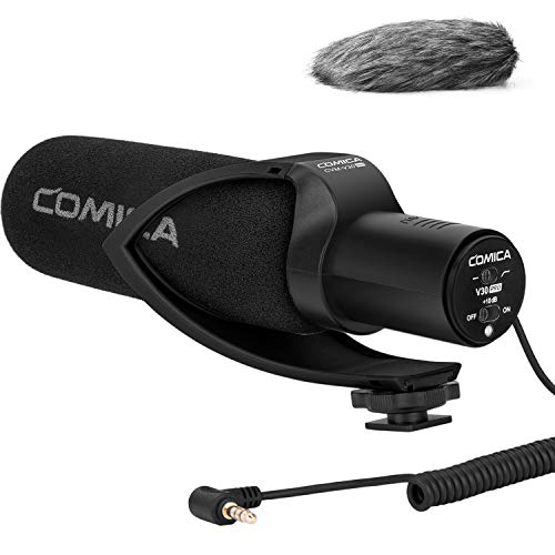 COMICA CVM-V30 PRO Kamera Mikrofon, Professionelles Super-Kardioid Kondensor Shotgun Video Mikrofon mit Low Cut Filter/Windschutz, Externes Richtmikrofon für Sony/Canon/Nikon/Smartphone(Black) von COMICA