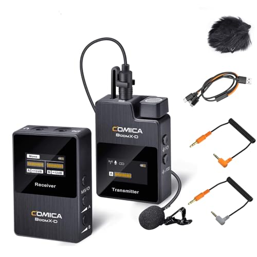 COMICA Drahtloses Mikrofon, BoomX-D1 2.4G kompakte drahtlose Mikrofonsystem mit 1 Sender und 1 Empfänger, Lav Mic für Smartphone Kamera Podcast Interview YouTube Facebook Live-Stream von COMICA