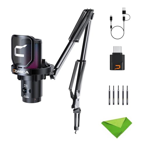 comica EJoy Uni Pro (A)-schwarzes Mikrofon für Computer und Smartphone, 48Khz/24Bit RGB Nierenkondensator-Gaming-Mikrofon für Podcasting, Streaming, Aufnahme, Musikproduktion, mit Boom Arm Stand von COMICA