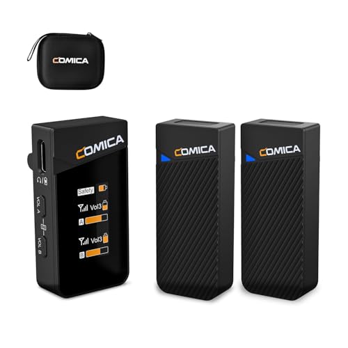 COMICA Vimo C2 Drahtloses Lavalier Mikrofon mit Noise Cancellation, 2.4G Funkmikrofon Ansteckmikrofon mit 2 Sender und 1 Empfänger für Kameras Camcorder PC Android Live-Streaming(1RX+2TX) von COMICA