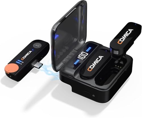 COMICA Vimo-S UC 2.4GHz Lavalier Wireless Mikrofon für USB-C Android Smartphone mit Ladebox, 200M Übertragung, Ansteckmikrofon Plug & Play für Handy Interviews/YouTube/TikTok/Live Stream(Schwarz) von COMICA