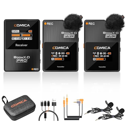 comica BoomX-D2 Pro kabelloses Krawattenmikrofon, 2,4 G, Dual-Kanal, kabelloses Mikrofonsystem mit internem Speicher 16 G, Wireless Go Mikrofon für Interview YouTube Vlog TikTok von COMICA