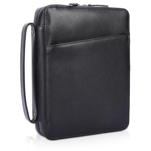 Compalo Napa-Leder-Bibelhülle für Damen und Herren, 25,4 x 19,1 x 5,6 cm, Bibeltragetasche, Kirchentasche mit Griff und YKK-Reißverschlusstasche, religiöses Geschenk (schwarz) von compalo