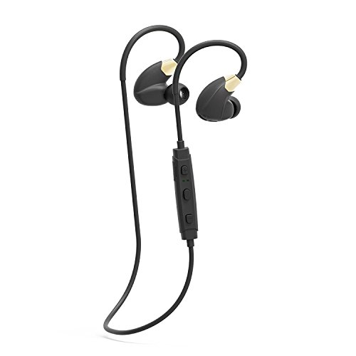 Bluetooth Sport Kopfhörer - In Ear Ohrhörer | kabellos Wireless Stereo mit Ohrbügel | Headset mit Mikrofon, 5 Stunden Laufzeit, Ultra leicht, wasserabweisend, für iPhone iOS Android, schwarz/Gold von conecto
