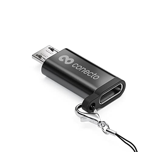 conecto, Micro USB auf USB-C Adapter, OTG Unterstützung, kompatibel mit Apple Geräten, Perfekt für e-Bikes, inkl. Schlaufe/Karabiner, Aluminium Gehäuse, schwarz, 2er-Set von conecto