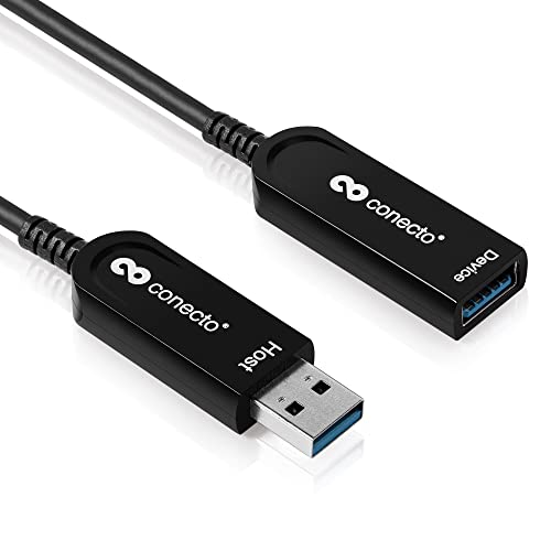 conecto, Premium Verlängerungskabel USB 3.1 (Gen.2) USB-A Stecker auf USB-A Buchse, Hybridkabel (Glasfaser/Kupfer) 10Gbps, schwarz, 25m von conecto