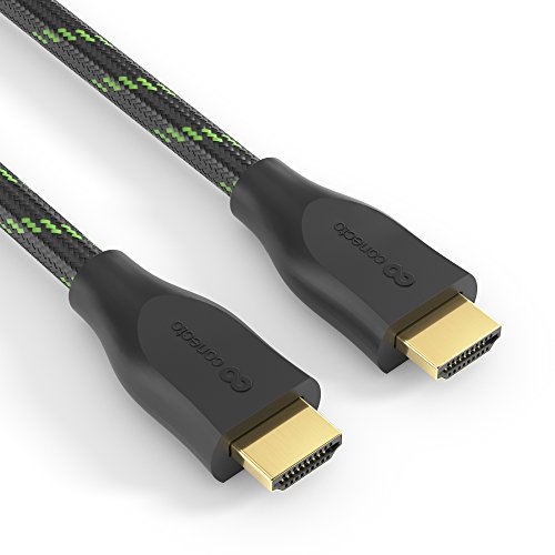 conecto, Premium zertifiziertes High Speed HDMI Kabel, 4K Ultra HD, zweifache Abschirmung, Nylongeflecht, schwarz/grün, Länge: 1,00m von conecto