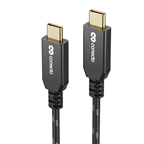 conecto, USB-C auf USB-C Daten und Lade-Kabel, USB 3.1, Gen 2, Schnellladefunktion, vergoldete Stecker, E-Marker, 5A/100W, 10 GB/s, 4K 60Hz, Aluminium Gehäuse, Nylon Mantel, schwarz/grün, 0,15m von conecto