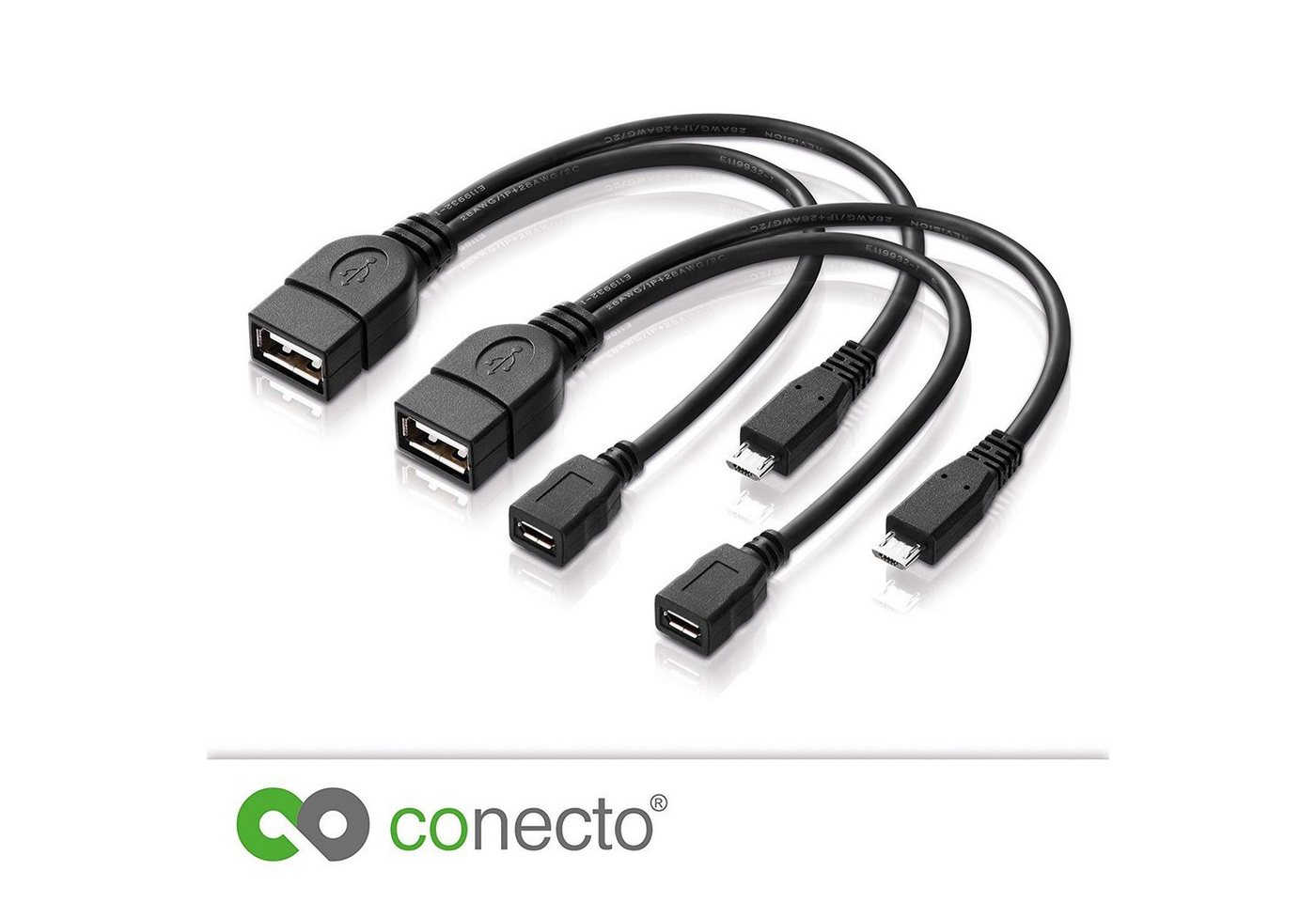 conecto 2x USB-OTG Adapter-Kabel Micro-USB 2.0-Stecker USB-Buchse Typ A + USB-Kabel von conecto