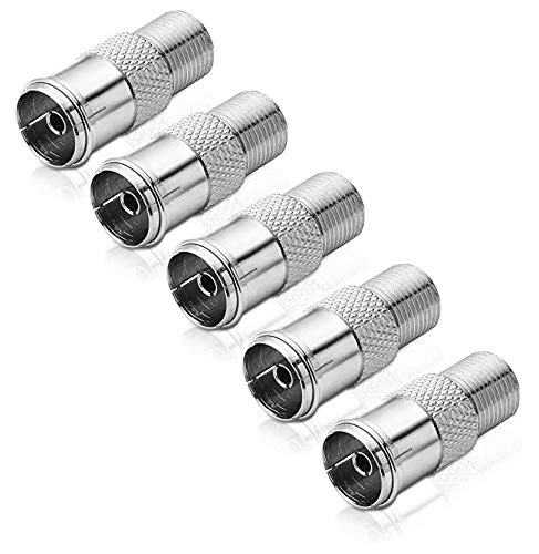 conecto Adapter F-Buchse auf IEC-Koax-Buchse, Antennen-Adapter zwischen F-Stecker für Sat-Kabel und IEC-Stecker für BK und DVB-T (5 Stück) von conecto