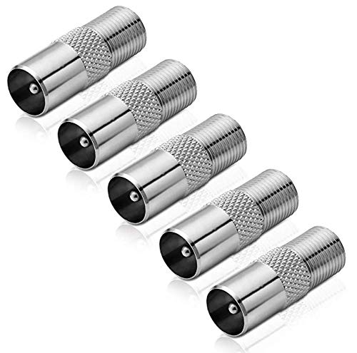 conecto Adapter F-Buchse auf IEC-Koax-Stecker, Antennen-Adapter zwischen F-Stecker für Sat-Kabel und IEC-Stecker für BK und DVB-T (5 Stück) von conecto