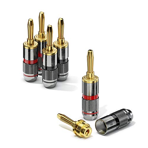 conecto Bananenstecker High-End, für alle Lautsprecherkabel mit einem Durchmesser von max. 6mm², 4 Stück mit umlaufenden Farbring, rot/schwarz, 24k vergoldete Stecker, schwarz von conecto