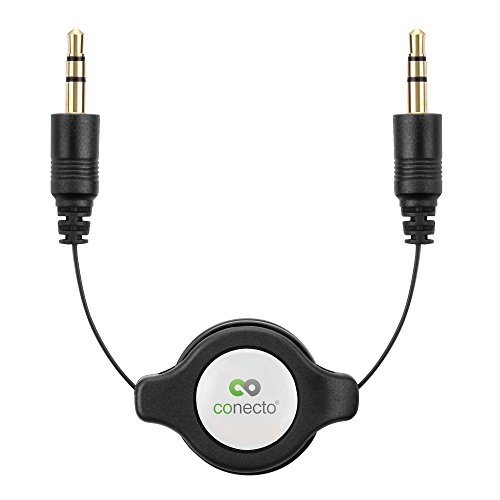 conecto CC20086 Aufrollbares Audio Stereo Aux Verbindungskabel Klinkenkabel, 3,5mm Klinkenstecker mit Integrierter Spule, 0,8m, schwarz von conecto