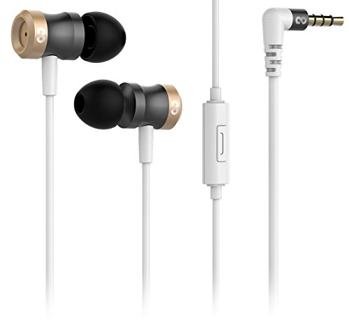 conecto CC50149 In-Ear Kopfhörer mit 3 Ohrpassstücken inkl. Mikrofon, dreifacher Kabel-Knickschutz, Aramid-verstärktes Kabel (1.20m), Gold/grau/weiß/schwarz von conecto