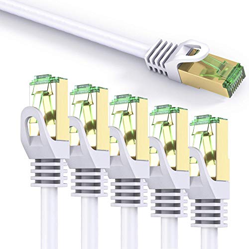 conecto CC50444 RJ45 Ethernet-Netzwerkkabel (S/FTP, PIMF, CCA AWG26/7), mit Cat7 Rohkabel 10,0m weiß (5er Set + 1x gratis!) von conecto