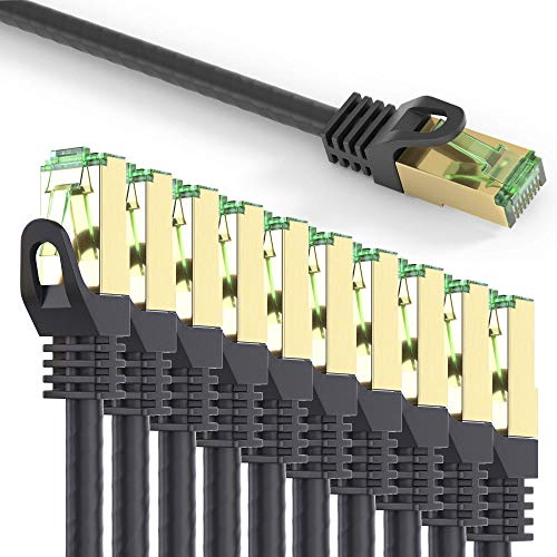 conecto CC50449 RJ45 Ethernet-Netzwerkkabel (S/FTP, PIMF, CCA AWG26/7), mit Cat7 Rohkabel 1,00m schwarz (10er Set + 1x gratis!) von conecto