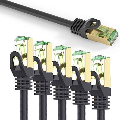 conecto CC50452 RJ45 Ethernet-Netzwerkkabel (S/FTP, PIMF, CCA AWG26/7), mit Cat7 Rohkabel 5,00m schwarz (5er Set + 1x gratis!) von conecto