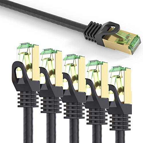 conecto CC50453 RJ45 Ethernet-Netzwerkkabel (S/FTP, PIMF, CCA AWG26/7), mit Cat7 Rohkabel 10,0m schwarz (5er Set + 1x gratis!) von conecto