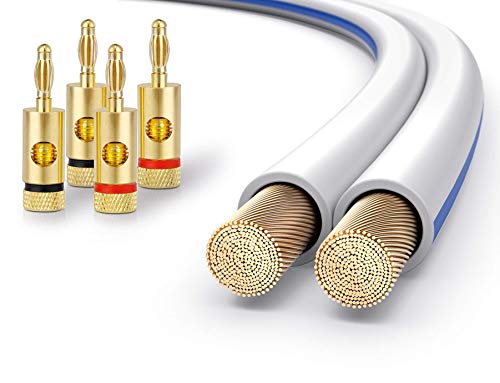 conecto CC50614 OFC Professional Audio Lautsprecherkabel Ultraflex, Querschnitt 2x2,50mm² (99,9% OFC Vollkupfer 322x0,10,0mm Litze), 10,0m, weiß, Set inkl. 4 Bananenstecker von conecto