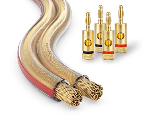 conecto CC50623 OFC Professional Audio Lautsprecherkabel Ultraflex, Querschnitt 2x2,50mm² (99,9% OFC Vollkupfer 322x0,10,0mm Litze), 20,0m, transparent, Set inkl. 4 Bananenstecker von conecto