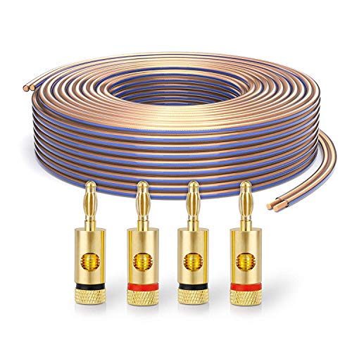 conecto CC50628 OFC Professional Audio Lautsprecherkabel Ultraflex, Querschnitt 2x4,00mm² (99,9% OFC Vollkupfer 511x0,10,0mm Litze), 10,0m, transparent, Set inkl. 4 Bananenstecker von conecto