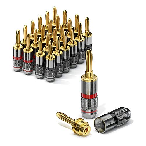 conecto CC50644 Bananenstecker High-End Professionell (100% Kupfer!) für alle Lautsprecherkabel mit einem Durchmesser von max. 6mm², 24 Stück mit Farbcodierung (12x rot, 12x schwarz), 24k vergoldet von conecto
