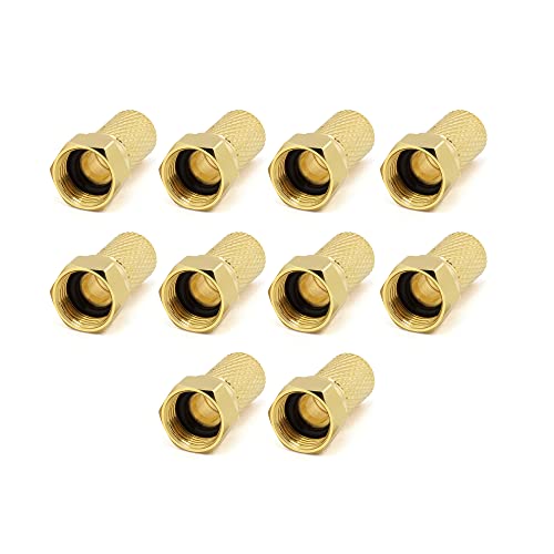 conecto F-Stecker Set, mit Gummidichtung/O-Ring, 7 mm Durchmesser, schraubbar, Adapter zum anschließen von Antennen-Kabel, Sat-Kabel, Koaxial-Kabel, vergoldet, 10er Set von conecto
