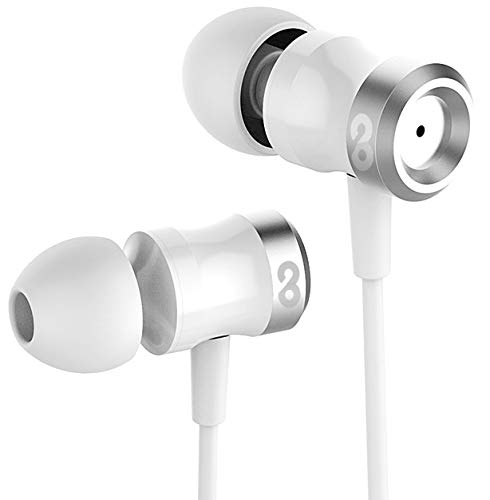 conecto In-Ear Kopfhörer Ohrhörer Kopfhörersystem mit Mikro - ultraleichtes Design-Aluminiumgehäuse, lärmdämmende Ohrpassstücke (S, M, L), Aramid-verstärktes Kabel (1,2m), vergoldete Stecker, weiß von conecto