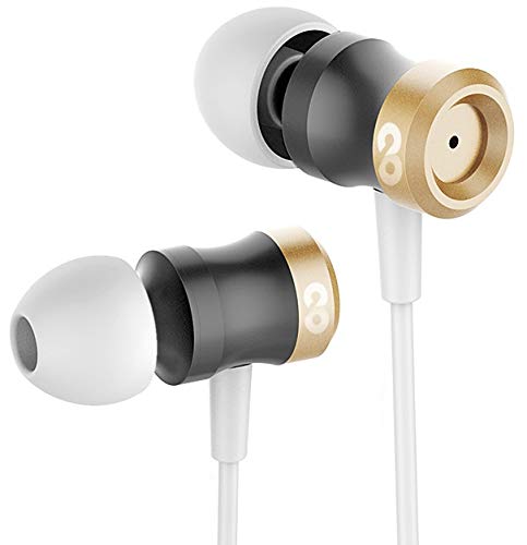 conecto In-Ear Kopfhörer Ohrhörer Kopfhörersystem mit Mikro - ultraleichtes Design-Aluminiumgehäuse, lärmdämmende Ohrpassstücke (S, M, L), Aramid-verstärktes Kabel (1,2m), vergoldete Stecker, Gold von conecto