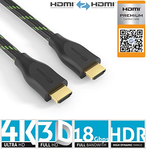 conecto Premium Zertifiziertes High Speed HDMI Kabel mit Ethernet mit Nylongeflecht, vergoldete Anschlüsse (4K UltraHD, 3D Full HD, 18Gbps Full Bandwith, HDR High Dynamic Range), 1,00m von conecto