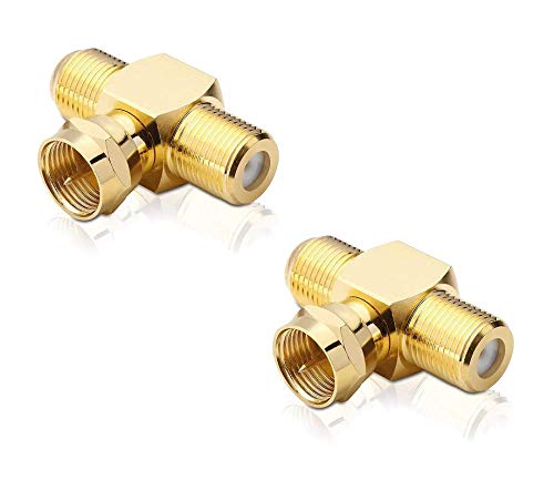 conecto Sat-T-Stück 1-mal F-Stecker auf 2-mal F-Buchse, T-Verteiler für Sat-Verkabelungen vergoldet (2 Stück) von conecto