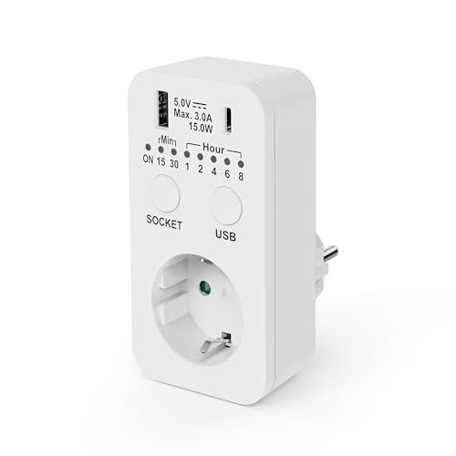 conecto Steckdose Timer, Schaltsteckdose Countdown, 230V Schaltuhr, USB und USB-C Timersteckdose, programmierbare Zeitschaltsteckdose, 2300 Watt, weiß conecto Steckdose Timer, Schaltsteckdose Countdown, 230V Schaltuhr, USB und USB-C Timersteckdose, programmierbare Zeitschaltsteckdose, 2300 Watt, weiß von conecto