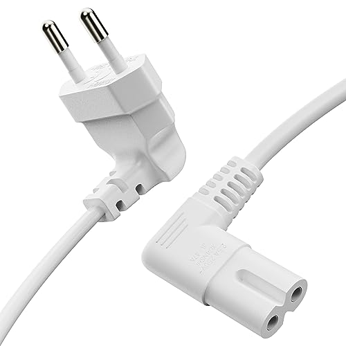 conecto Strom-Kabel, Euro-Stecker 90° auf C7 IEC-Buchse 90°, Euro-Netzkabel für Haushaltsgeräte, 2.00m, weiß von conecto