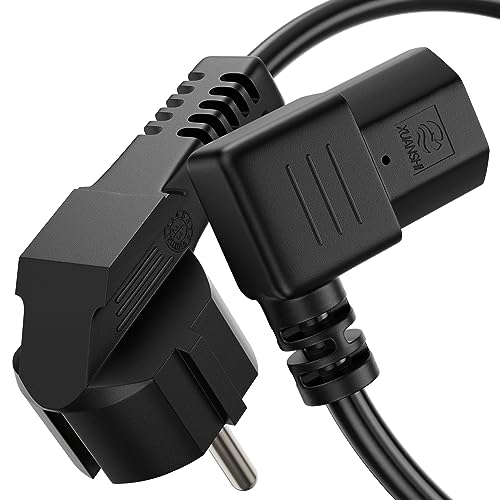 conecto Strom-Kabel, Schutzkontakt-Stecker 90° auf C13 IEC-Buchse 90°, Kaltgeräte-Kabel, Euro-Netzkabel für Haushaltsgeräte, 3.00m, schwarz von conecto