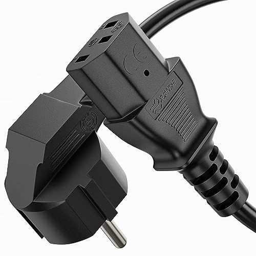 conecto Strom-Kabel, Schutzkontakt-Stecker 90° auf C13 IEC-Buchse gerade, Kaltgeräte-Kabel, Euro-Netzkabel für Haushaltsgeräte, 1.00m, schwarz von conecto
