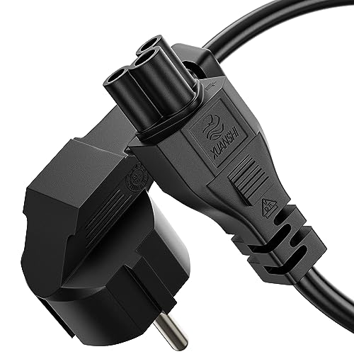 conecto Strom-Kabel, Schutzkontakt-Stecker 90° auf C5 IEC-Buchse 90°, Euro-Netzkabel für Haushaltsgeräte, 1.00m, schwarz von conecto