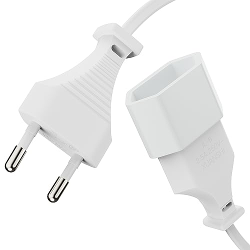 conecto Strom-Kabel-Verlängerung, Euro-Stecker gerade auf Euro-Buchse gerade, Euro-Netzkabel für Haushaltsgeräte, 5.00m, weiß von conecto