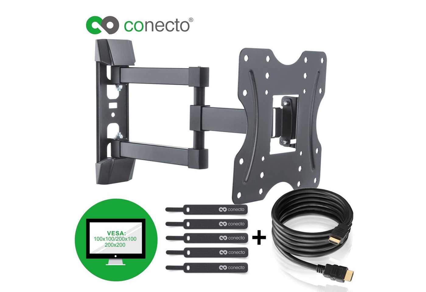 conecto TV Wandhalter für LCD LED Fernseher & Monitor TV-Wandhalterung, (bis 42 Zoll, neigbar, schwenkbar) von conecto