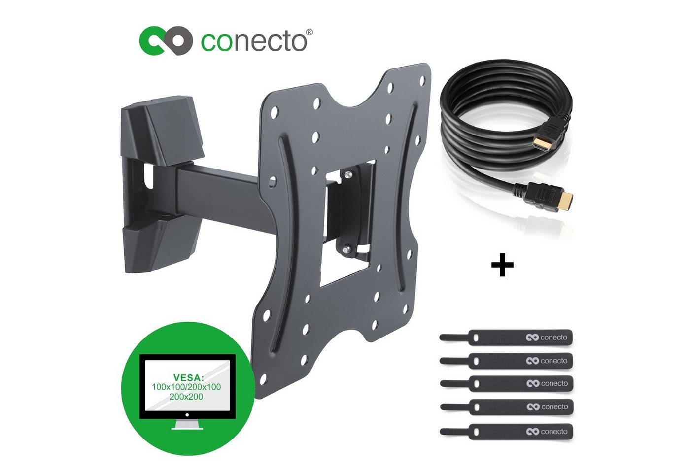 conecto TV Wandhalter für LCD LED Fernseher & Monitor TV-Wandhalterung, (bis 42 Zoll, neigbar, schwenkbar) von conecto